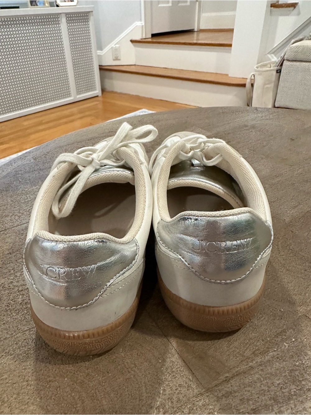 Casual White and Light Gray Leather Sneakers - Picture 5 of 7